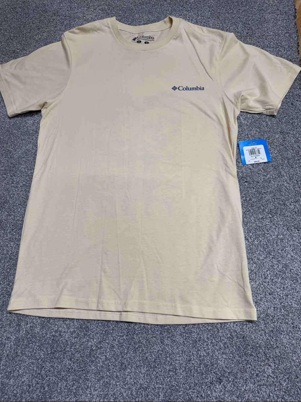 Columbia Beige Short Sleeve Tee with Navy Logo